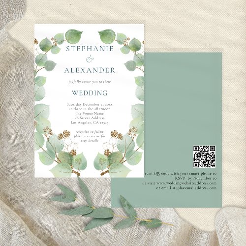 Modern Eucalyptus Gold Leaf Wedding Invitation