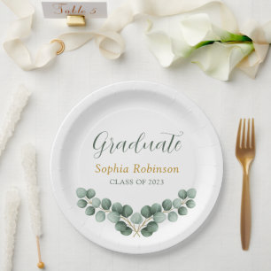 Modern Eucalyptus Graduation Party Paper Plate