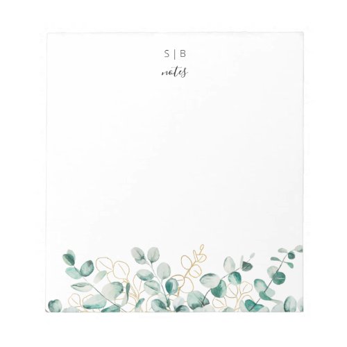 Modern Eucalyptus Green Gold Custom Monogram Notepad