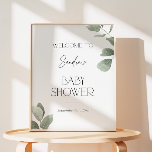 Modern Eucalyptus Greenery Baby Shower Welcome Foam Board