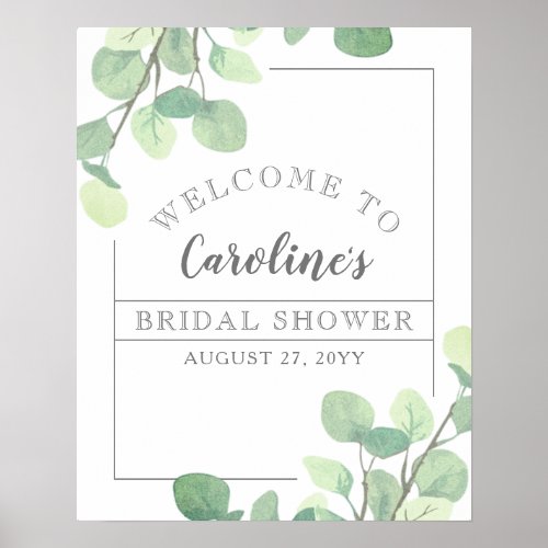 Modern Eucalyptus Greenery Bridal Shower Welcome Poster