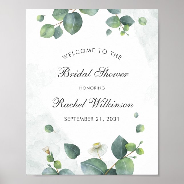 Modern Eucalyptus Greenery Bridal Shower Welcome Poster (Front)