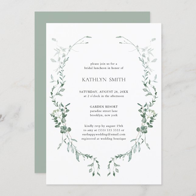 Modern Eucalyptus Greenery Elegant Bridal Luncheon Invitation (Creator Uploaded)