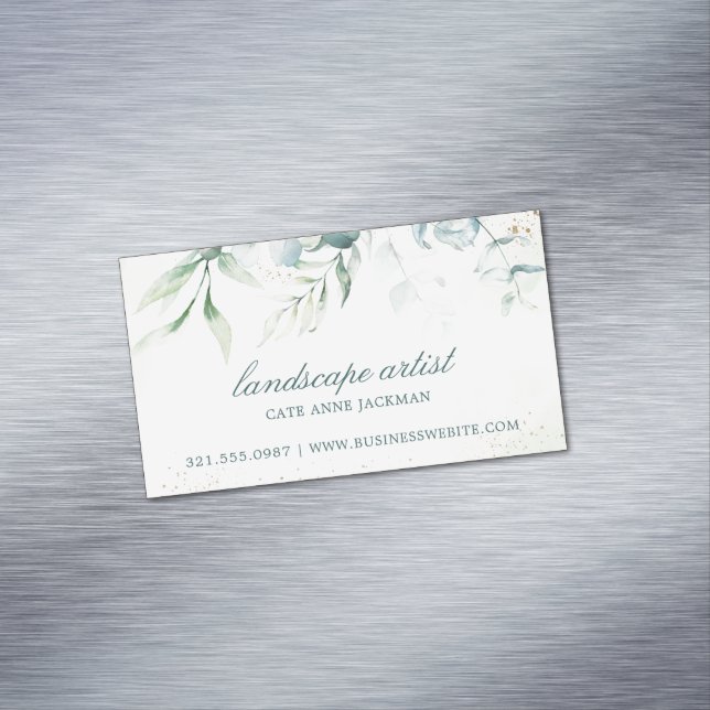 Modern Eucalyptus Greenery Elegant Business Card Magnet (In Situ)