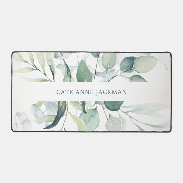Modern Eucalyptus Greenery Elegant Rustic Desk Mat (Front)