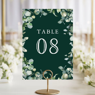 Modern Eucalyptus Greenery Emerald Green Wedding Table Number