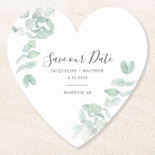 Modern Eucalyptus Greenery Floral Save the Date Paper Coaster