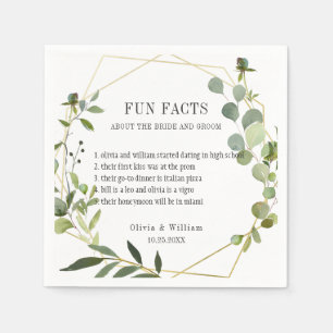 Modern Eucalyptus Greenery Fun Facts Wedding Napkins