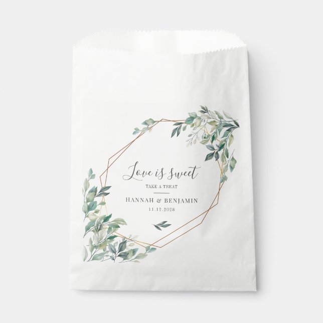 Modern Eucalyptus Greenery Gold Geometric Wedding Favor Bag (Front)