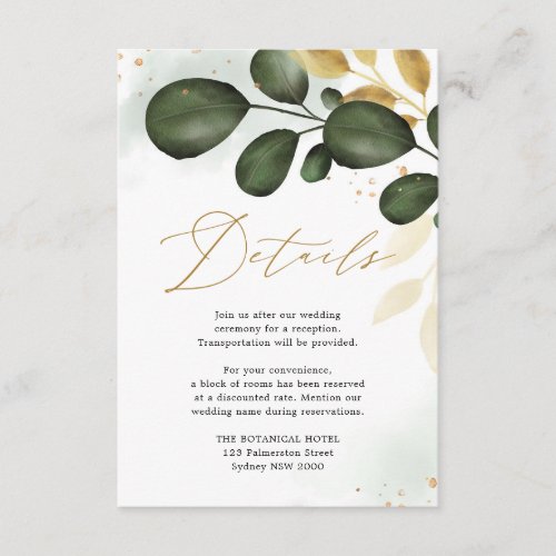 Modern Eucalyptus Greenery Gold Wedding Details Enclosure Card
