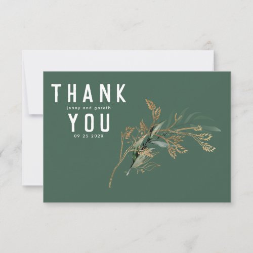 Modern Eucalyptus Greenery Leafy Emerald Green Thank You Card