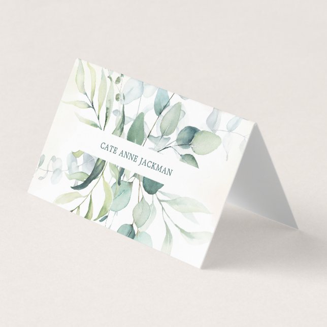 Modern Eucalyptus Greenery QR Code Elegant Business Card (Front)