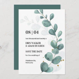 Modern Eucalyptus Greenery Watercolor Wedding Save Save The Date