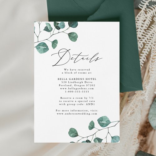 Modern Eucalyptus Greenery Wedding Details Enclosure Card