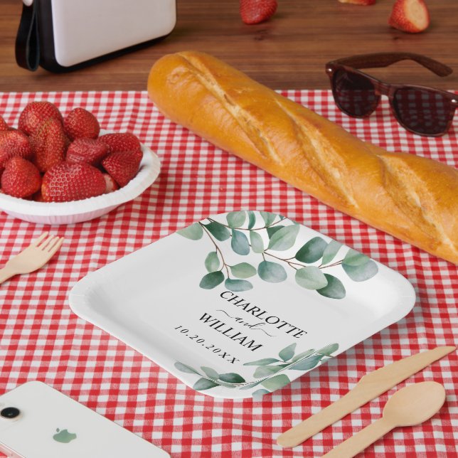 Modern Eucalyptus Greenery Wedding Paper Plates (Picnic)