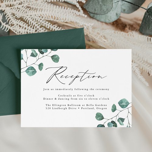 Modern Eucalyptus Greenery Wedding Reception Enclosure Card