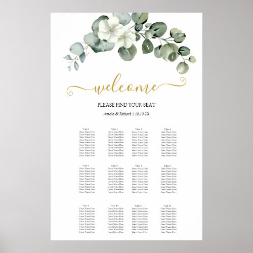 modern eucalyptus greenery wedding seating chart