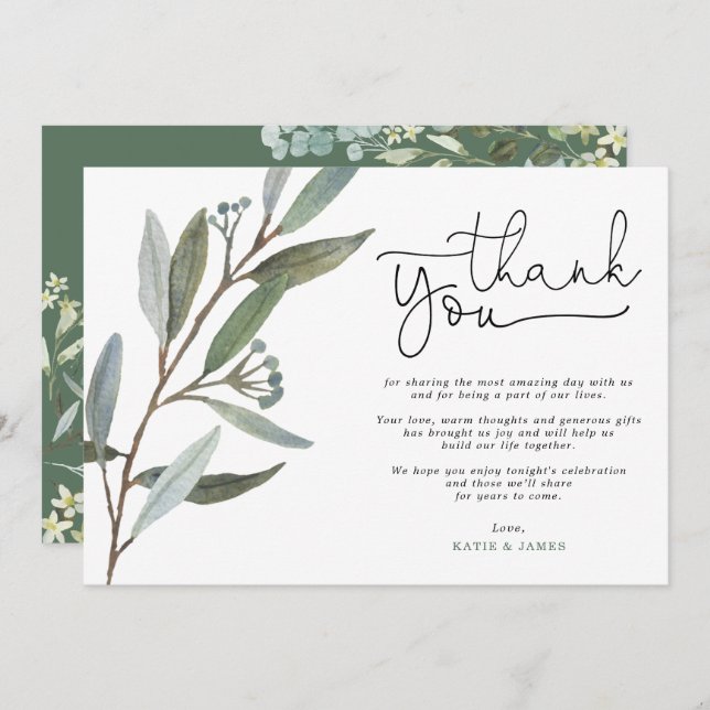 Modern Eucalyptus Greenery Wedding Thank You Card (Front/Back)