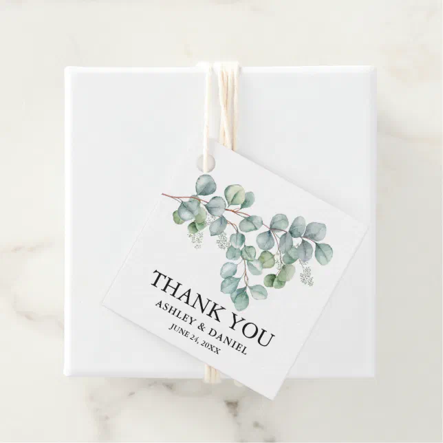 Modern Eucalyptus Greenery Wedding Thank You Favor Tags | Zazzle