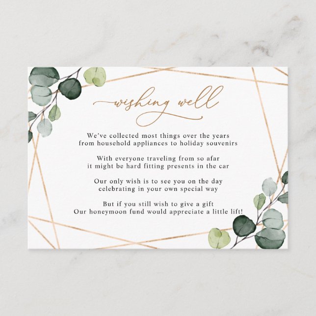 Modern Eucalyptus Greenery Wishing Well Wedding Enclosure Card (Front)