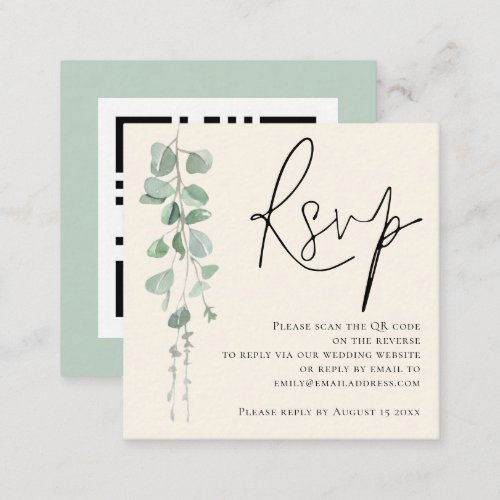 Modern Eucalyptus Ivory Sage QR Code Wedding RSVP Enclosure Card