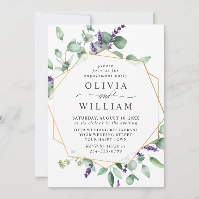Modern Eucalyptus Lavender  ENGAGEMENT PARTY Invitation (Front)
