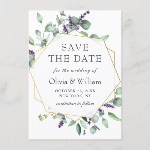 Modern Eucalyptus Lavender Floral Photo Wedding Save The Date
