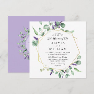 Modern Eucalyptus Lavender Geometric Frame Wedding Invitation
