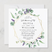Modern Eucalyptus Lavender Geometric Frame Wedding Invitation (Front)