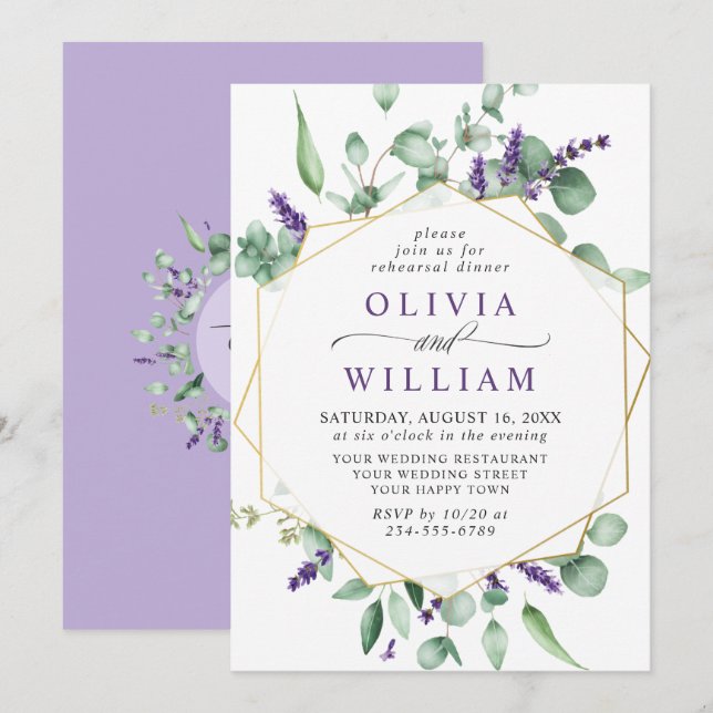 Modern Eucalyptus Lavender  REHEARSAL DINNER Invitation (Front/Back)
