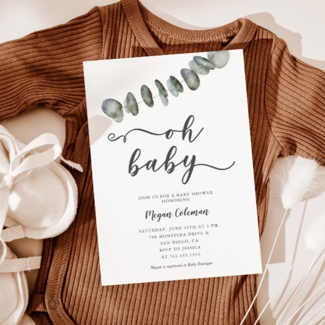 Modern Eucalyptus Leaf Gender Neutral Baby Shower Invitation (Creator Uploaded)