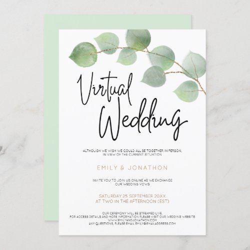 Modern Eucalyptus Leaf Script Virtual Wedding Invitation