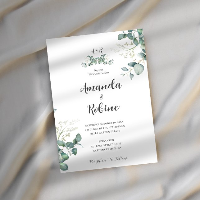 Modern Eucalyptus Leaf Wedding Invitation (Creator Uploaded)