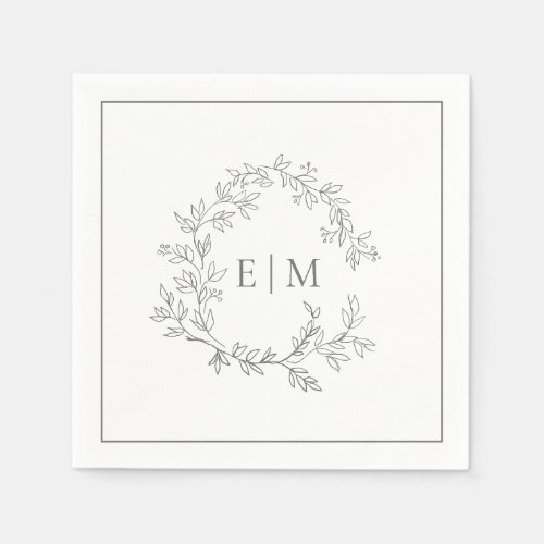 Modern Eucalyptus Leafy Crest Monogram Wedding Napkins