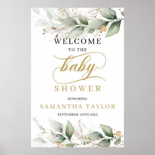 Modern Eucalyptus leaves gold boho welcome sign