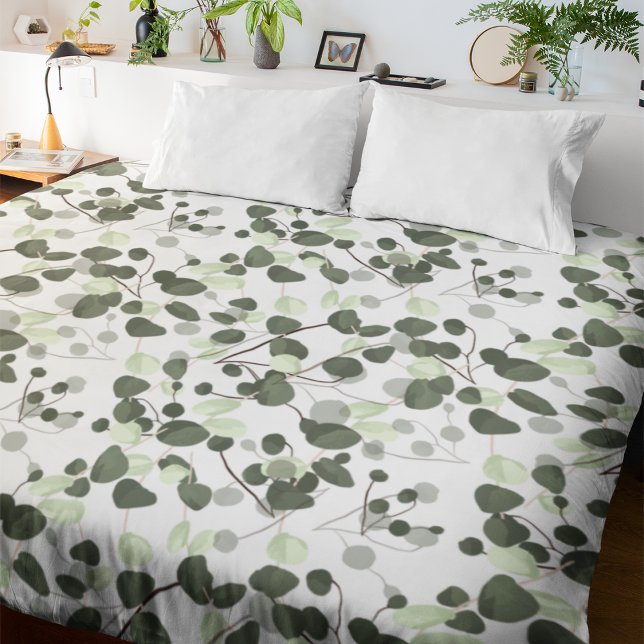 Modern Eucalyptus Leaves Green White Pattern Duvet Cover (Creator Uploaded)
