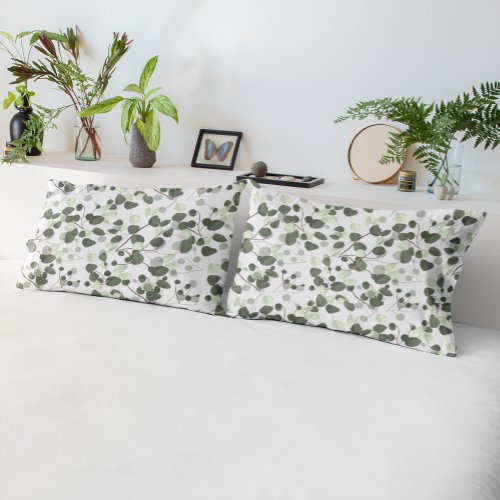 Modern Eucalyptus Leaves Green White Pattern Pillow Case