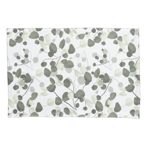 Modern Eucalyptus Leaves Green White Pattern Pillow Case