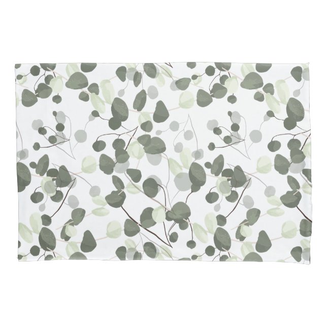 Modern Eucalyptus Leaves Green White Pattern Pillow Case (Front)