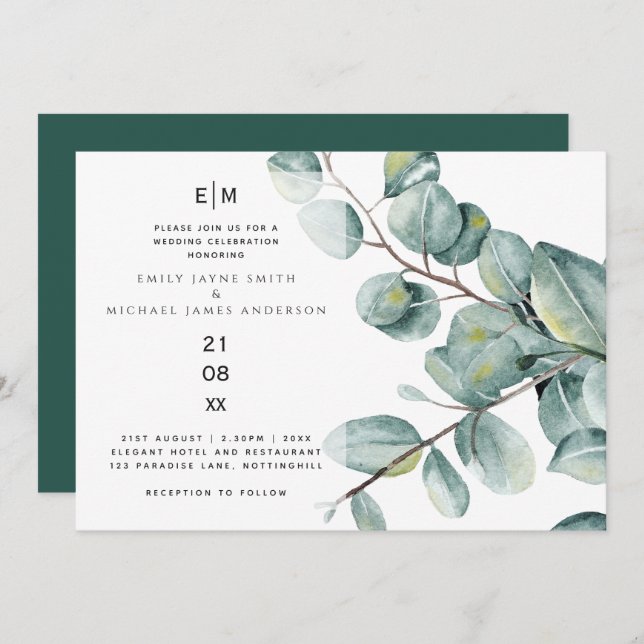 Modern Eucalyptus Leaves Greenery Wedding Invites (Front/Back)