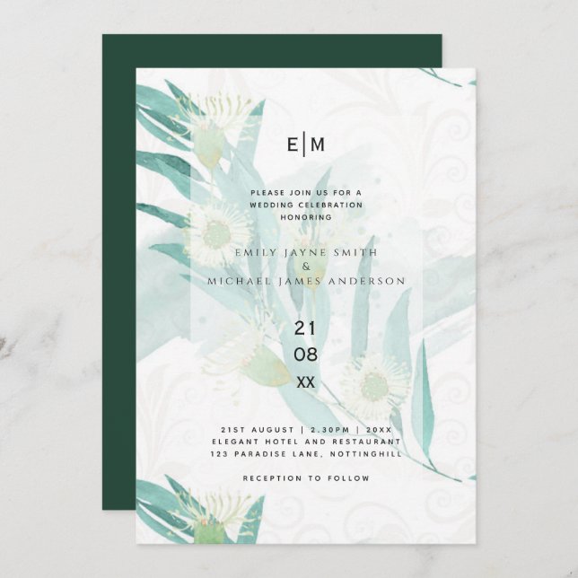 Modern Eucalyptus Leaves Greenery Wedding Invites (Front/Back)