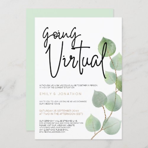 Modern Eucalyptus Leaves Script Virtual Wedding Invitation