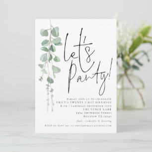 Modern Eucalyptus Lets Party 21st Birthday Invitation