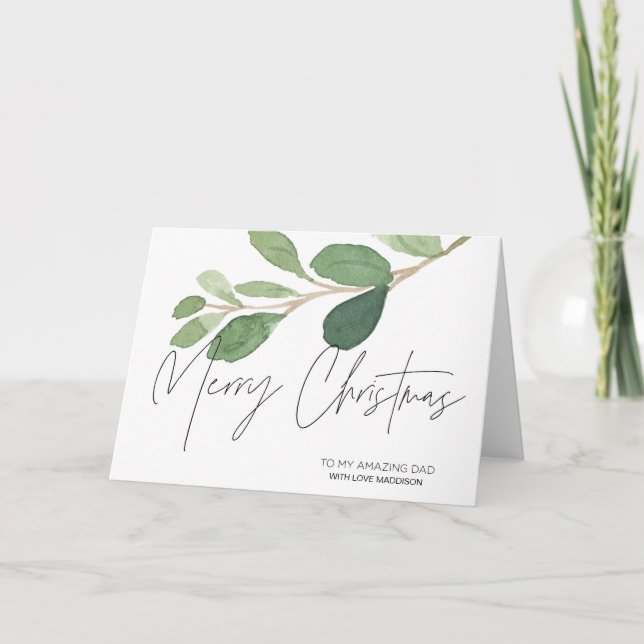 Modern Eucalyptus Merry Christmas Card for Dad (Front)