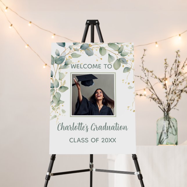 Modern Eucalyptus Minimalist Grad Party Foam Board (In Situ (Stand))