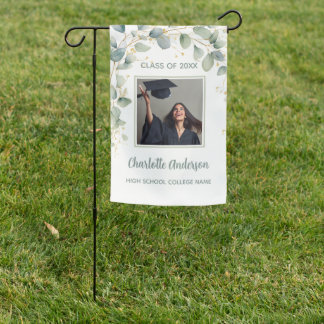Modern Eucalyptus Minimalist Grad Party Garden Flag