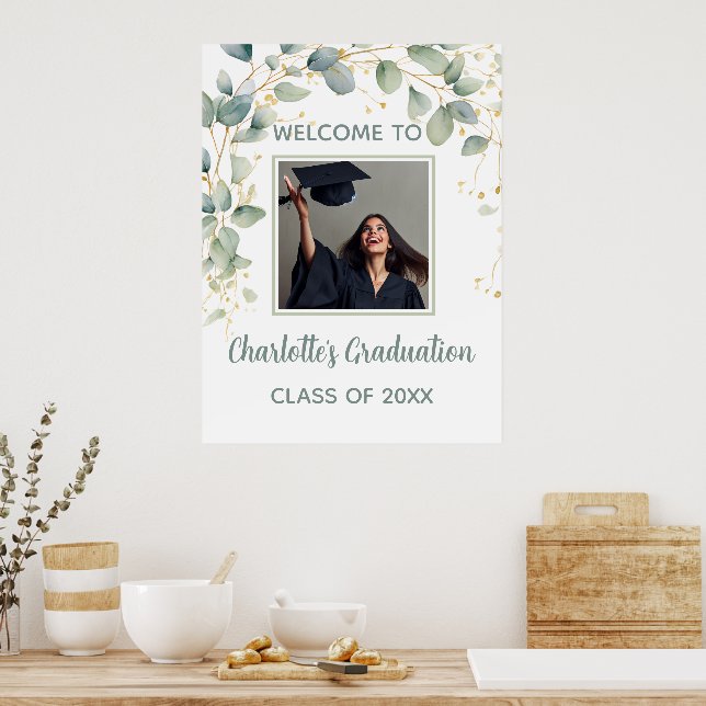Modern Eucalyptus Minimalist Grad Party Poster (Kitchen)