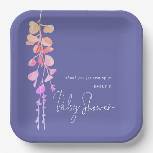 Modern Eucalyptus Name Lilac Baby Shower  Paper Plates