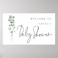 Modern Eucalyptus Name Welcome to Baby Shower Poster