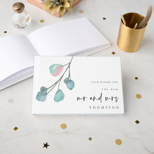 Modern Eucalyptus New Mrs Mrs Name Wedding Guest Book